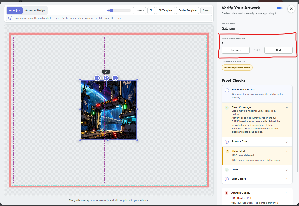 Switching pages in the editor